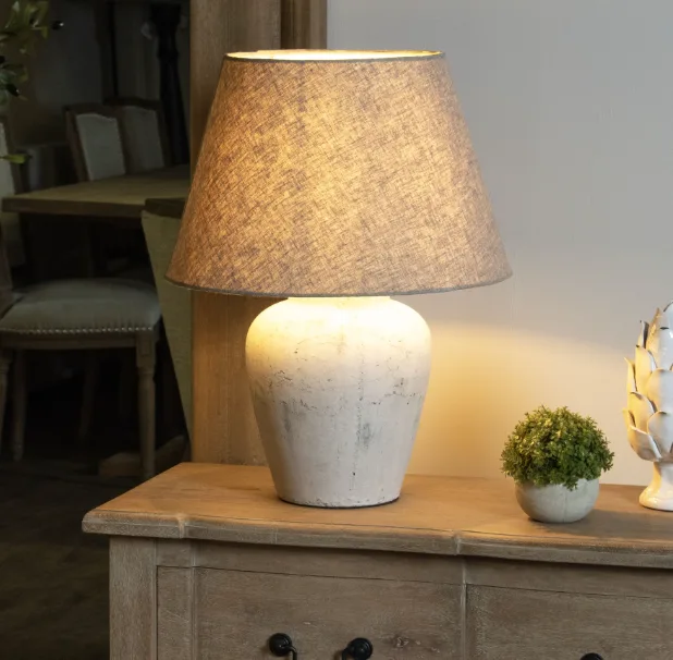 Darcy Antique White Table Lamp With Linen Shade
