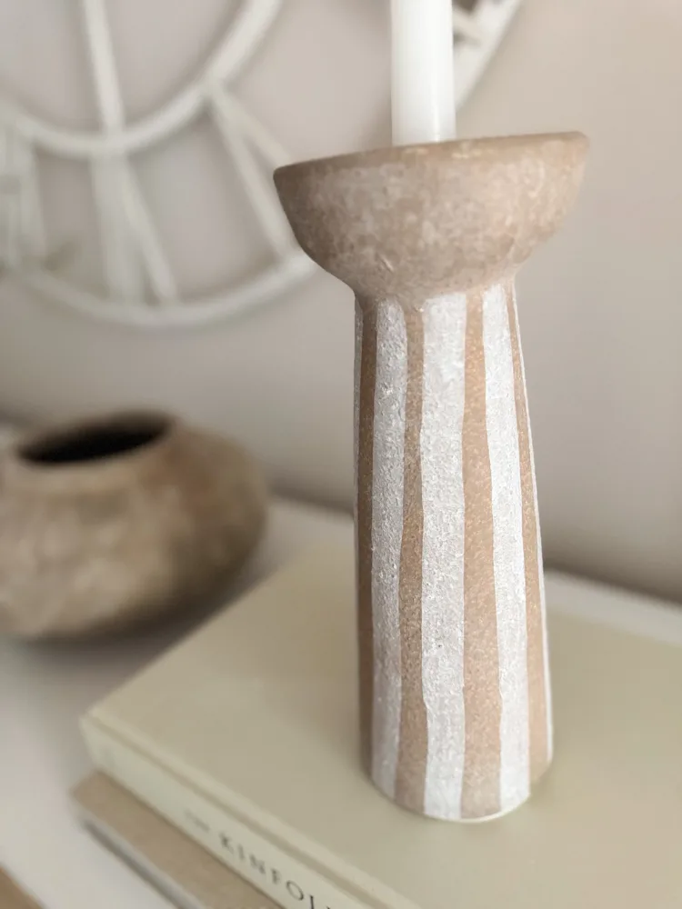 Rustic ceramic stripe large candle holder