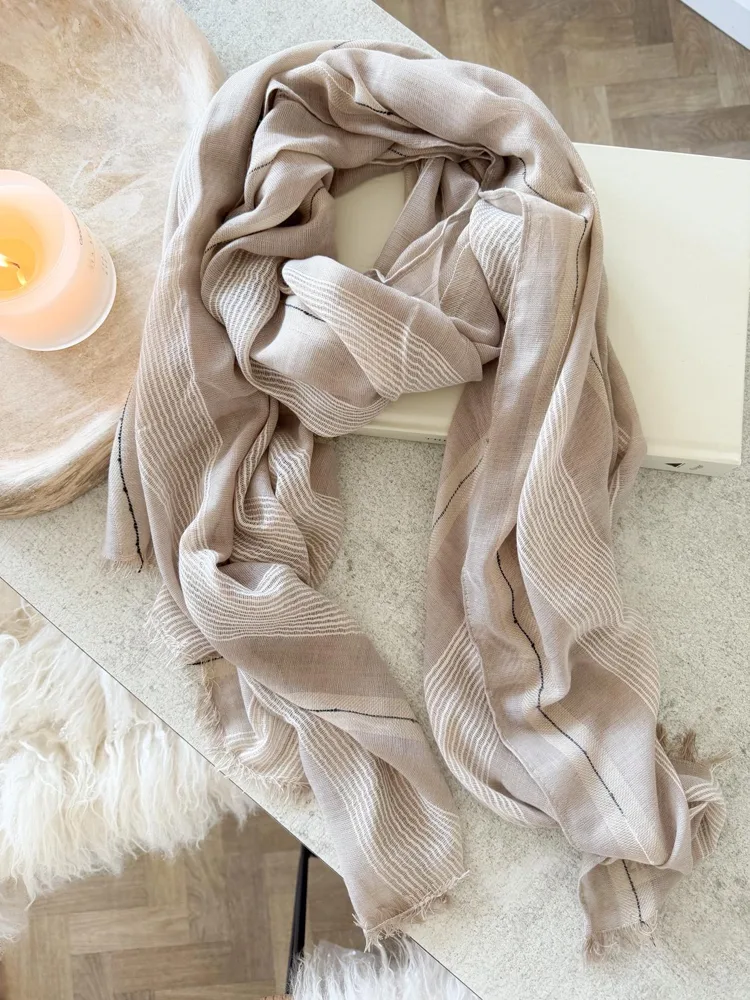 Loose weave frayed edge stripe scarf