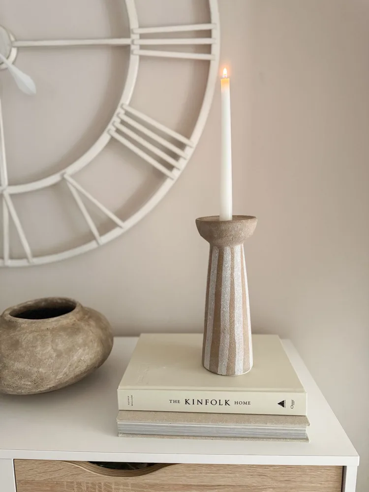 Rustic ceramic stripe large candle holder