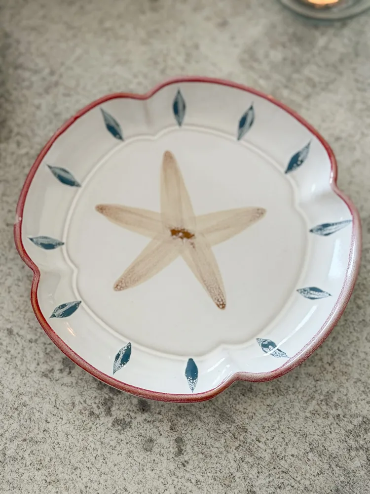 Beautiful hand painted fluted stoneware starfish plate