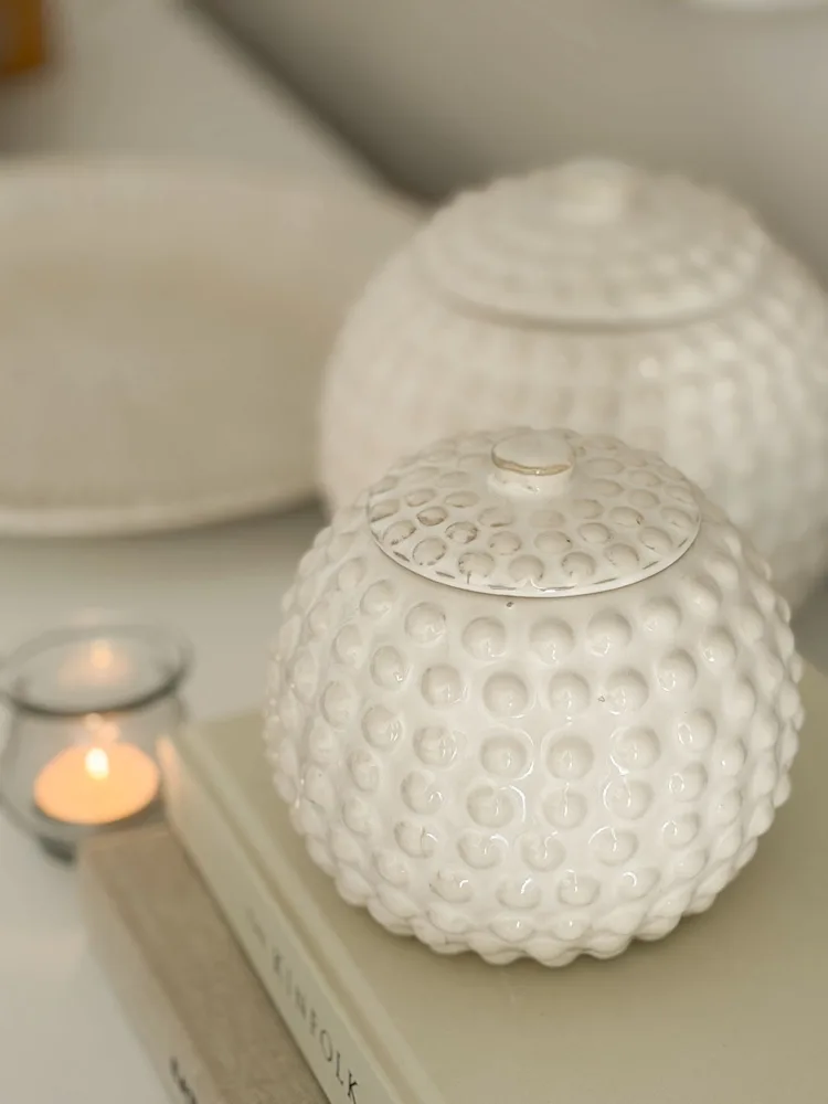 Quality beaded ceramic lidded jar – large