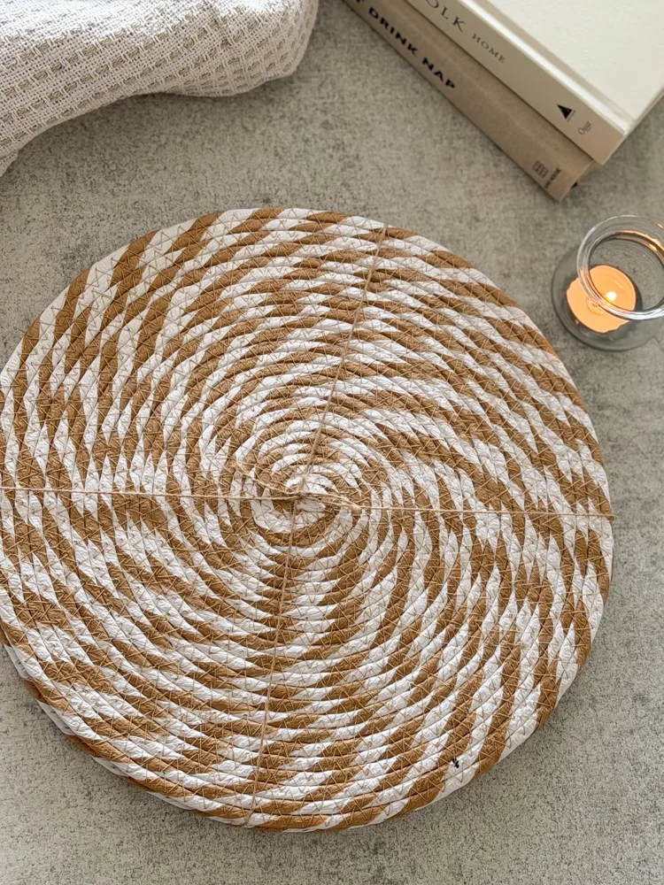 Set of four natural & white woven placemats