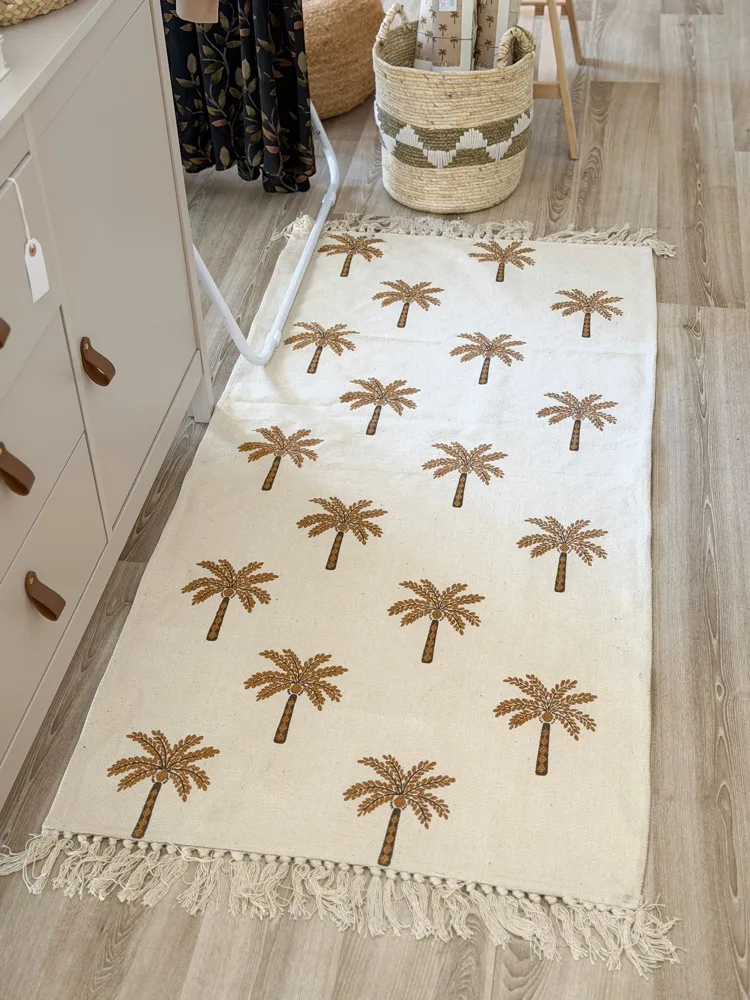 Woven cotton boho palm tree runner rug