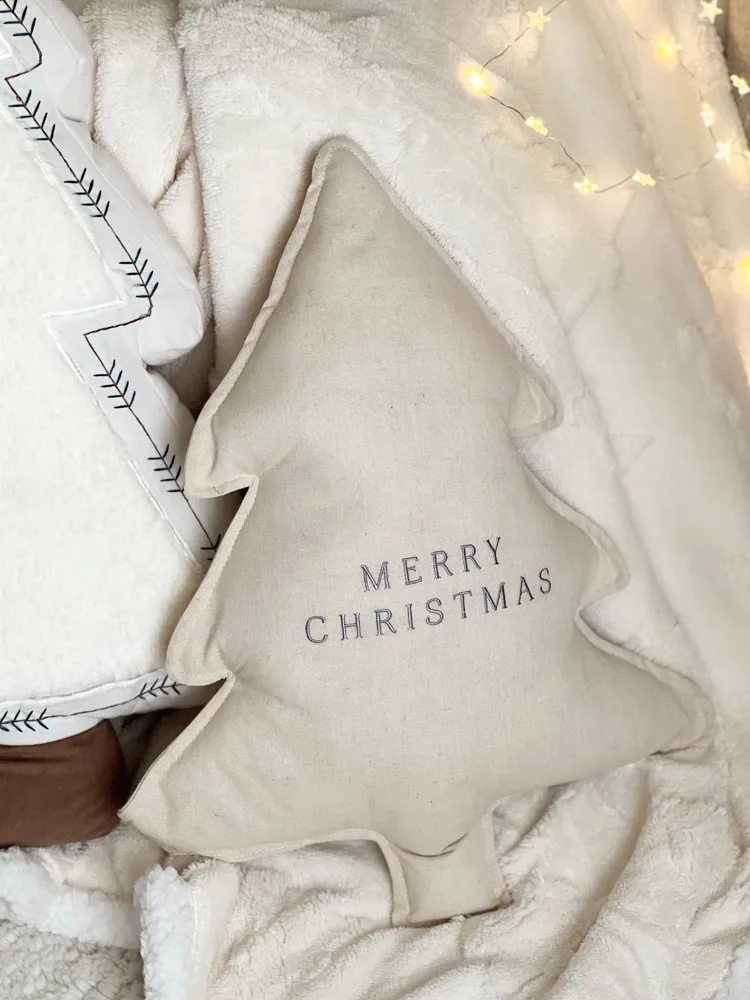 Christmas tree shaped ‘Merry Christmas’ cushion