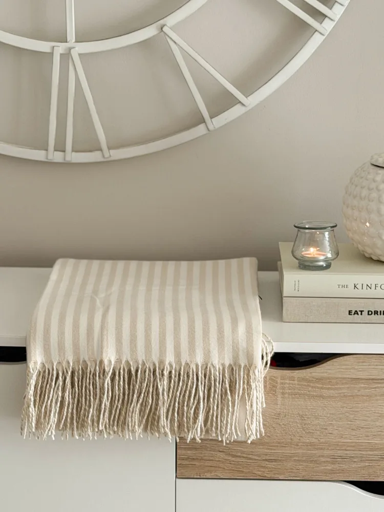 Softest stripe throw in latte