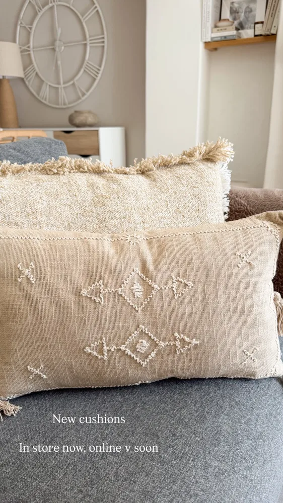 Quality textured large long cushion with frill