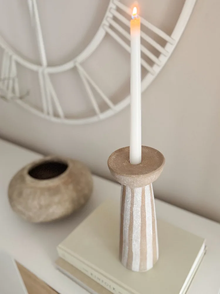 Rustic ceramic stripe large candle holder