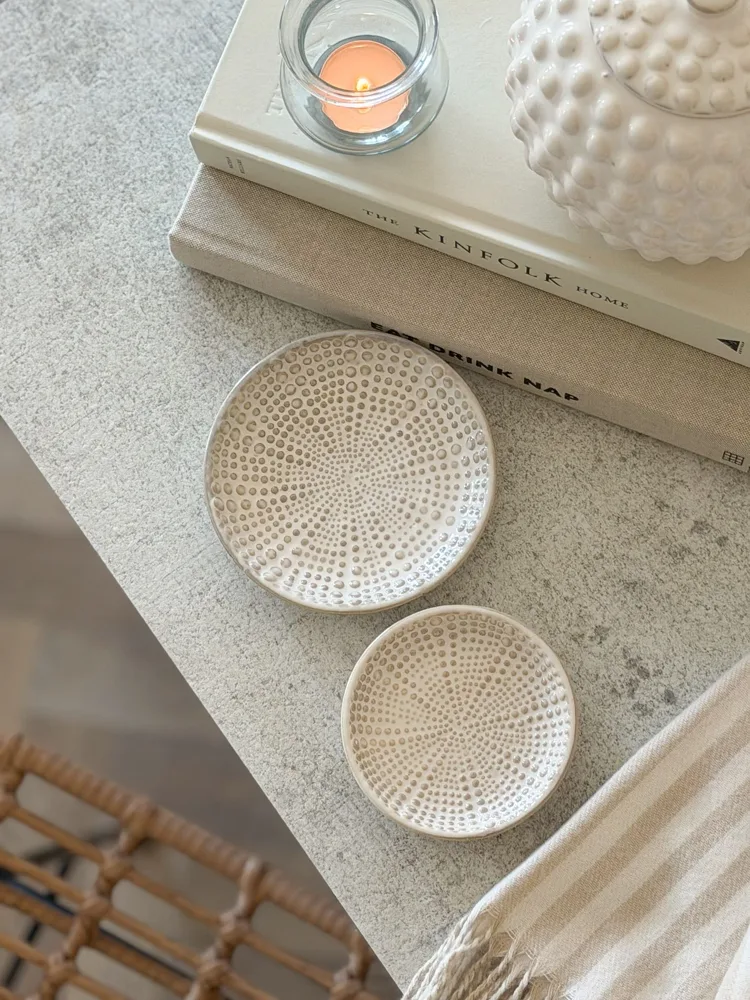 Set of two beaded ceramic plates/dishes