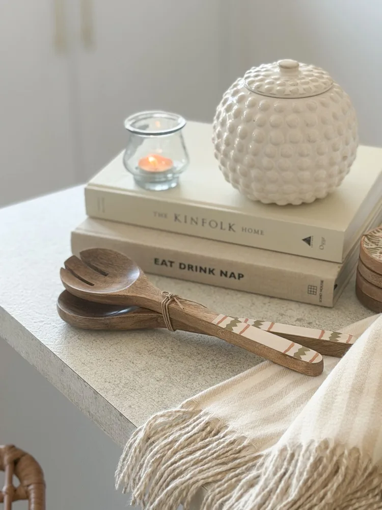 Wooden salad servers with decorative handles