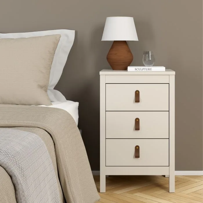 Loft three drawer bedside table in Cashmere