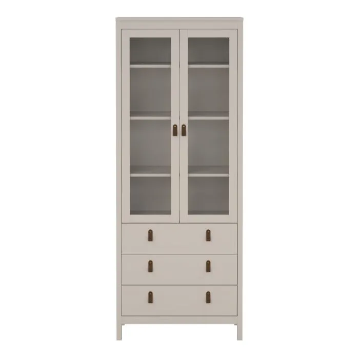 Loft display cabinet with two glass doors and three drawers -Cashmere