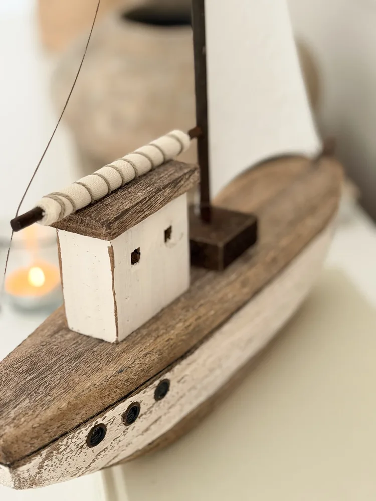 Large Nordic wooden model boat
