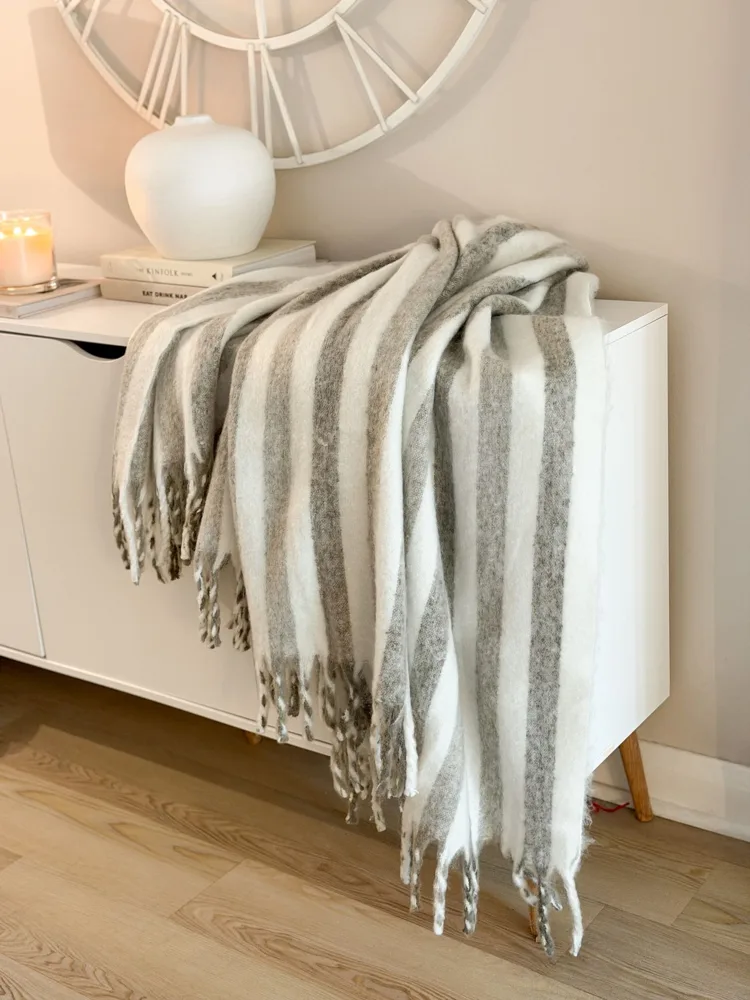 Super soft stripe tassel throw
