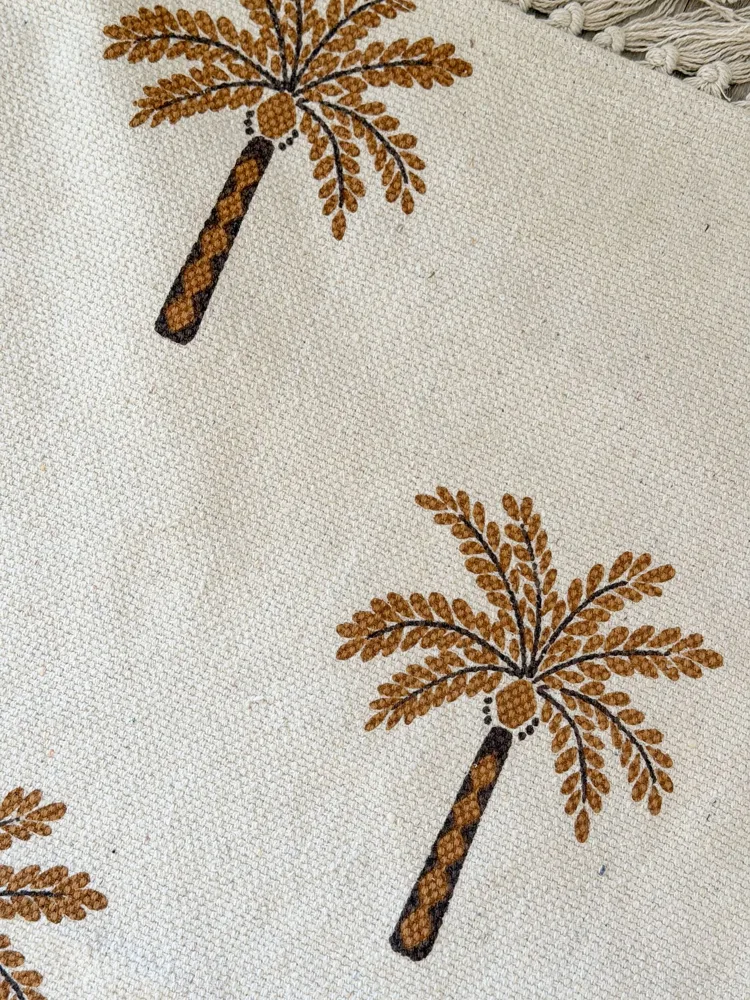 Woven cotton boho palm tree runner rug