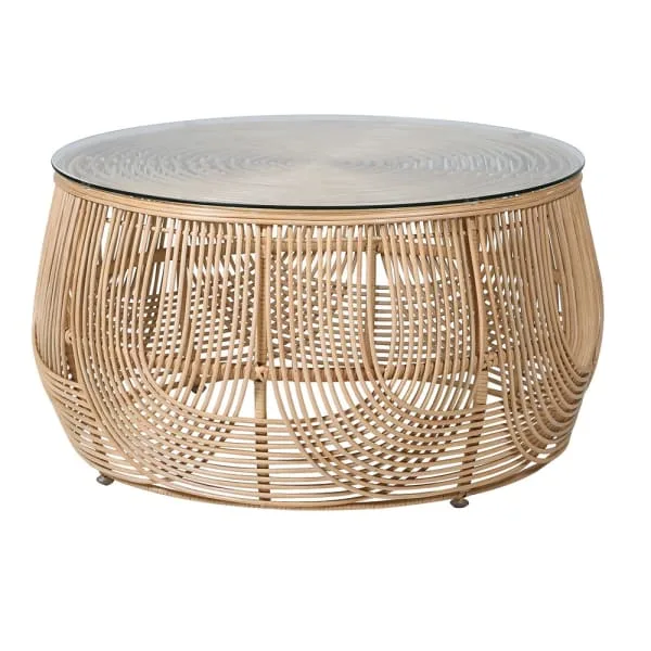 Natural Glass Top Rattan Round Coffee Table