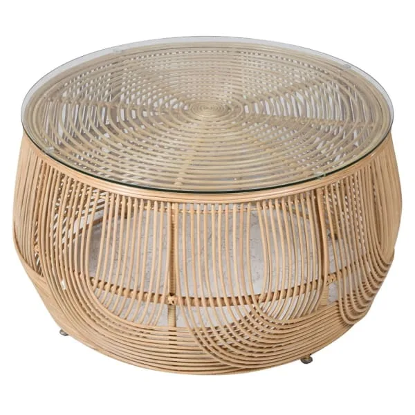 Natural Glass Top Rattan Round Coffee Table