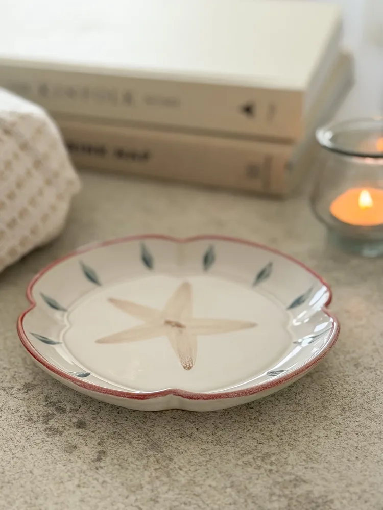 Beautiful hand painted fluted stoneware starfish plate