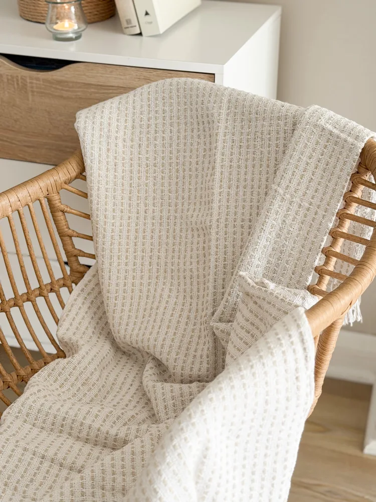 Off white woven stitch throw