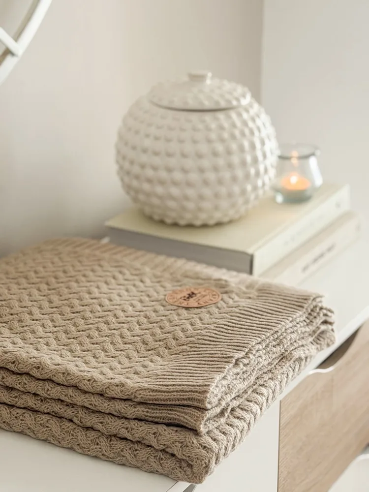 Quality knitted blanket throw in natural
