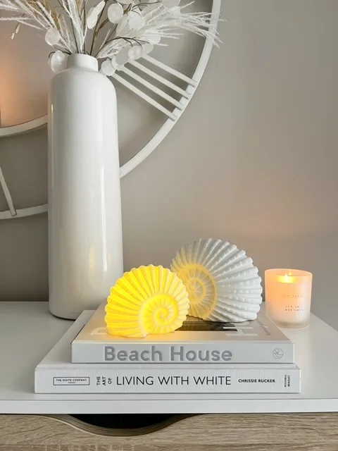 Large light up ceramic decorative ammonite shell