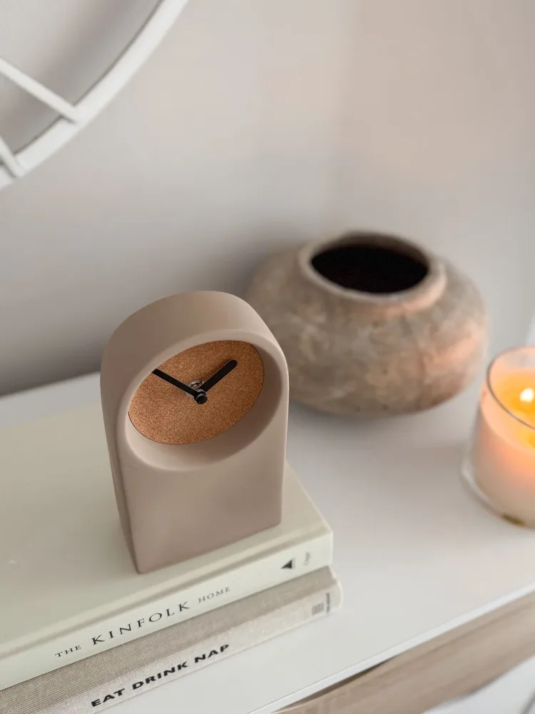 Nordic arch clock, ceramic & cork
