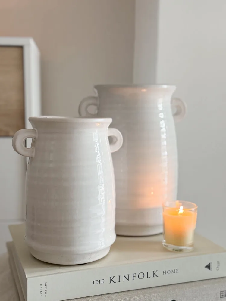 Crackle glaze ceramic white vase with decorative handles