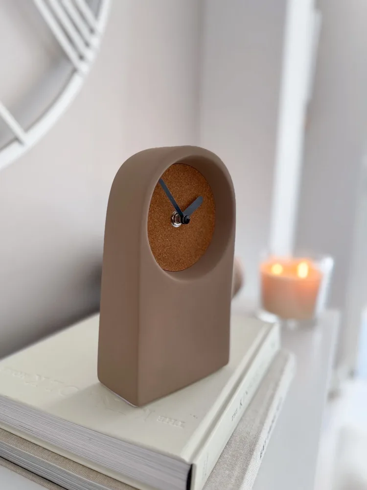 Nordic arch clock, ceramic & cork
