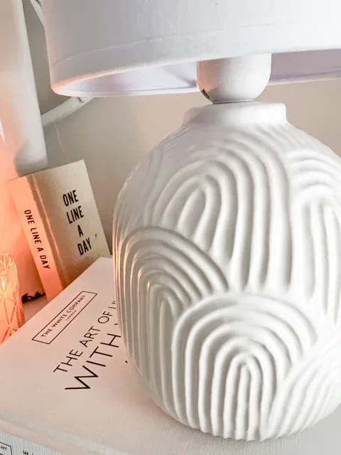 White Nordic arch style lamp and shade