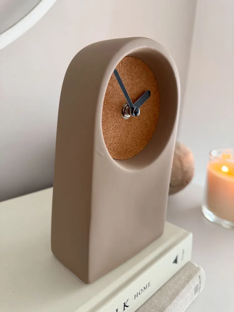 Nordic arch clock, ceramic & cork